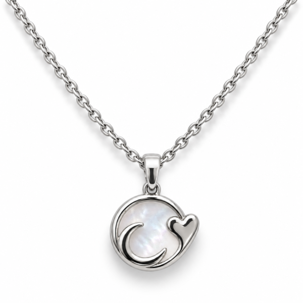 Colgante ERYNA de luna y corazón en acero inoxidable plateado