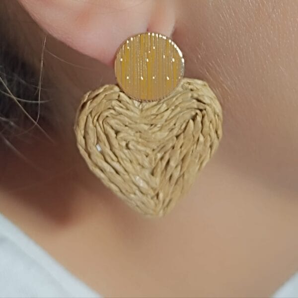 PENDIENTES ERYNA CORAZONES TRENZADOS MADERA Y PAPEL
