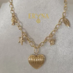 COLLAR ERYNA CORAZÓN Y CHAKRAS MARINOS ACERO DORADO COLLAR ERYNA CORAZÓN Y CHAKRAS MARINOS ACERO DORADO