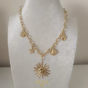 COLLAR ERYNA SOL Y CHAKRAS MARINOS ACERO DORADO COLLAR ERYNA SOL Y CHAKRAS MARINOS ACERO DORADO