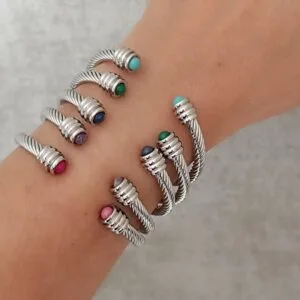 Pulsera rígida plateada ERYNA con piedras de colores