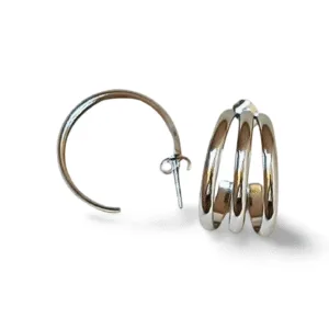 pendientes aro triple eryna plateados acero inoxidable
