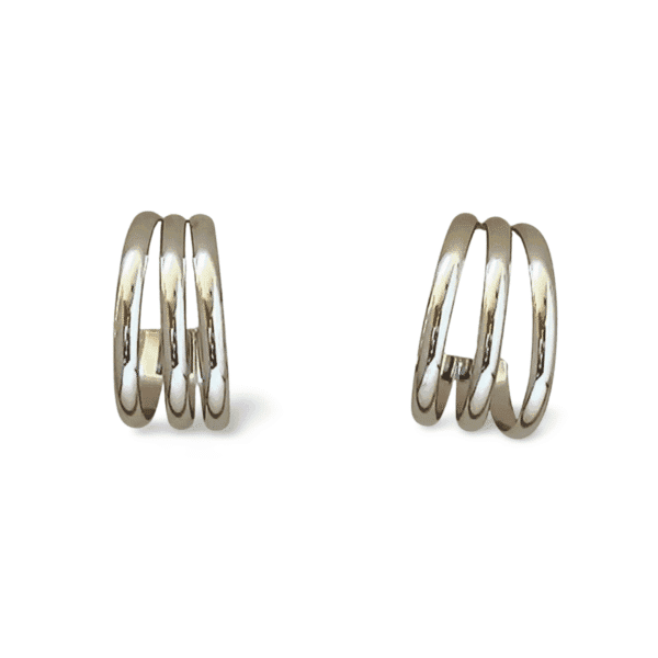 pendientes aro triple plateados diseño moderno