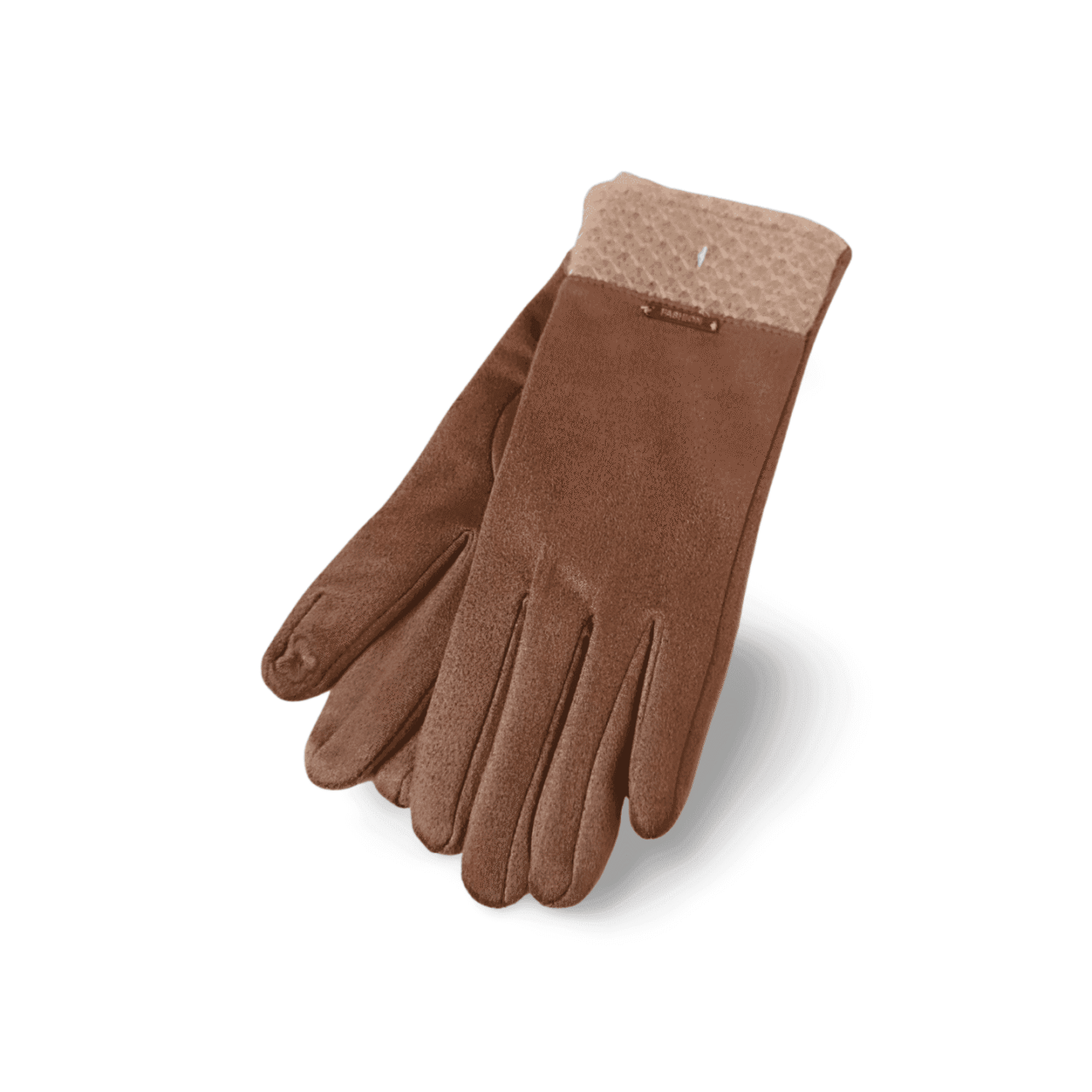 Guantes de mujer marrones con puño de punto.