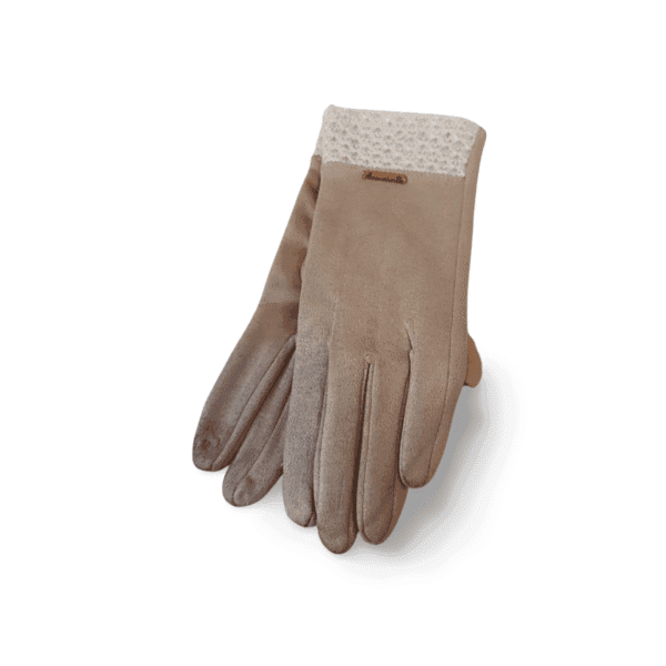 Guantes de mujer beige con puño de punto. Guantes de mujer beige con puño de punto.