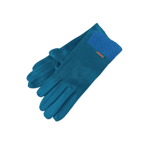 Guantes de mujer azul turquesa con puño de punto. Guantes de mujer azul turquesa con puño de punto.