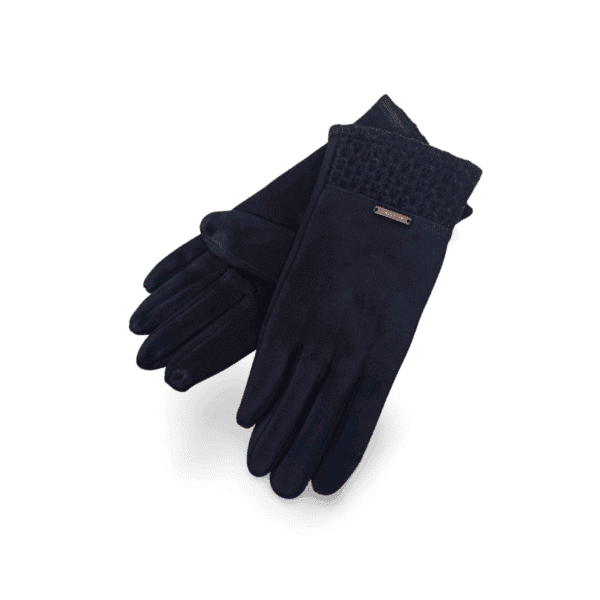 Guantes de mujer negros con puño de punto. Guantes de mujer negros con puño de punto.