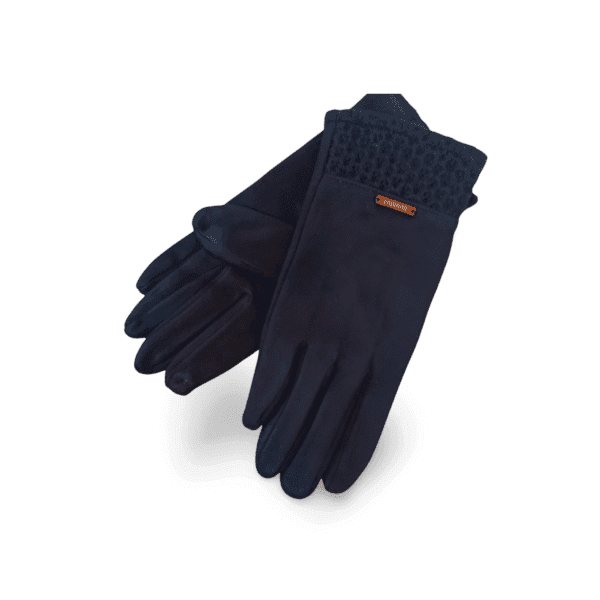 Guantes de mujer azul marino con puño de punto. Guantes de mujer azul marino con puño de punto.