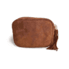 Bolso marrón de piel auténtica con flecos visto de frente
