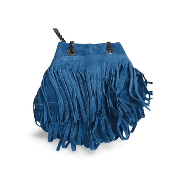Bolso de ante azul con flecos y cadena metálica ERYNA