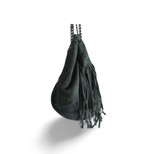 Bolso de ante verde oscuro con flecos y detalle lateral ERYNA