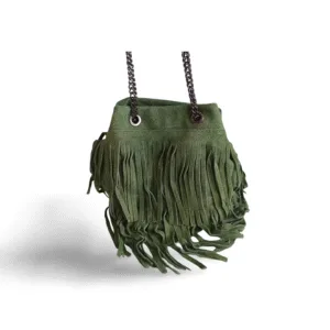Bolso de ante verde claro con flecos estilo boho ERYNA