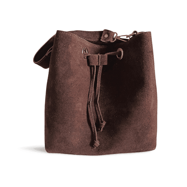 Bolso de piel auténtica color chocolate con cordón