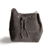 Bolso de piel auténtica gris con cordón y herrajes dorados