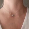 Collar de acero inoxidable plateado con colgante perro salchicha en mujer