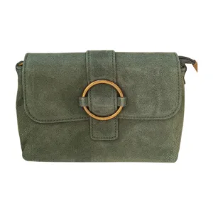 Bolso de ante italiano con cierre de aro – colores marrón, verde y chocolate