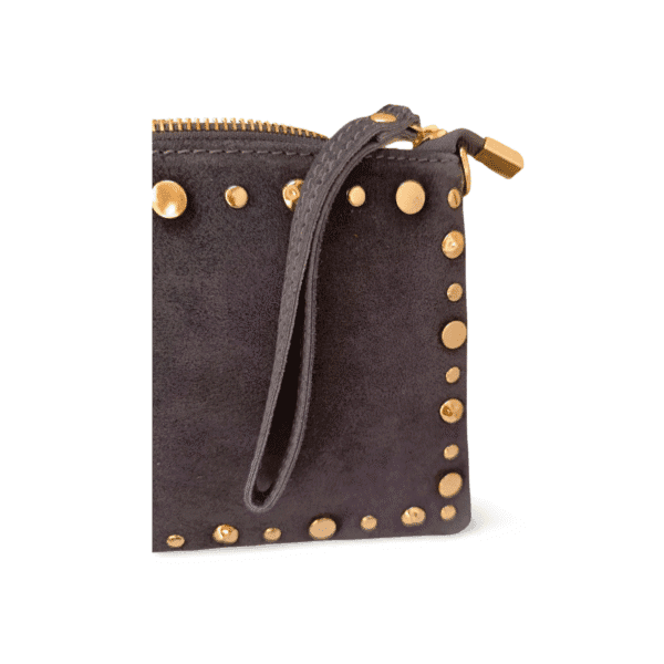 Bolso ERYNA gris piel auténtica detalle cremallera dorada