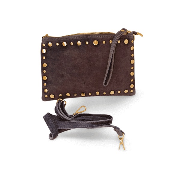 Bolso ERYNA gris piel auténtica con correa ajustable desmontable