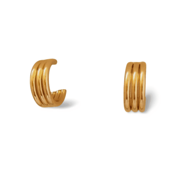 pendientes aro dorado triple línea ERYNA vista frontal