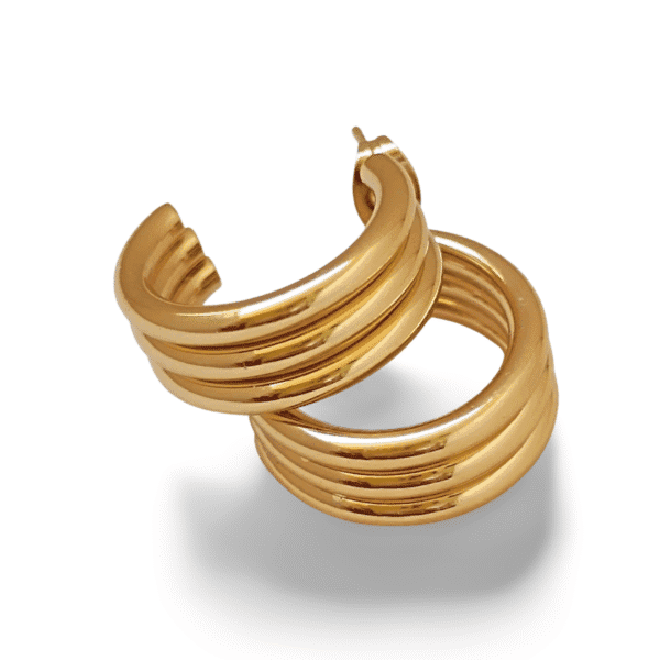 pendientes aro dorado triple línea ERYNA conjunto