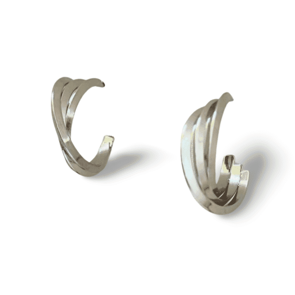 Pendientes de aro elegantes ERYNA acero inoxidable plateado diseño triple
