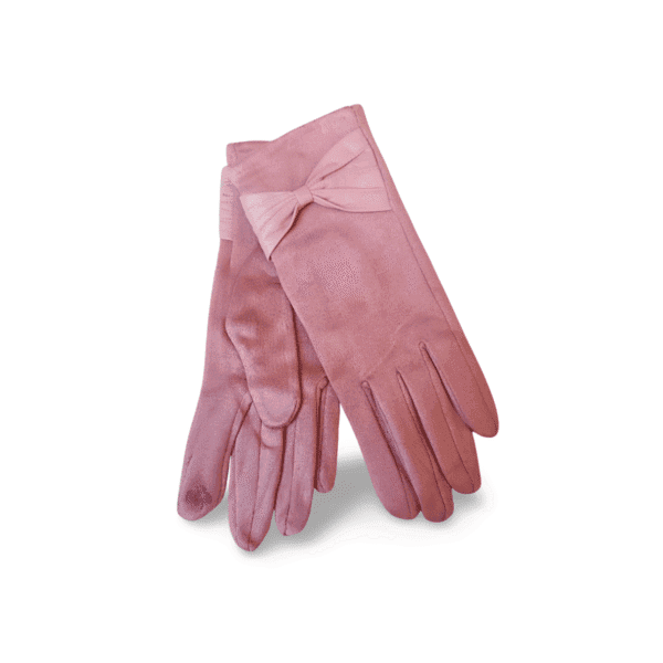 Guantes de mujer rosa con lazo decorativo