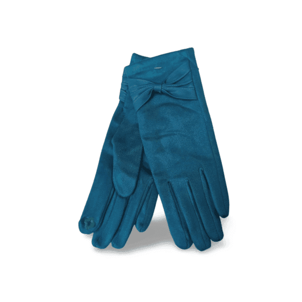 Guantes de mujer azul celeste con lazo decorativo