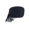 Bolso negro de piel auténtica con flecos visto de frente