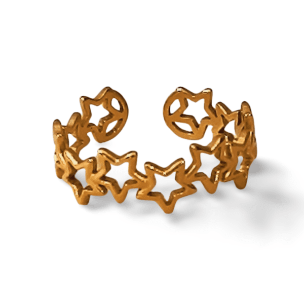 Anillo ajustable ERYNA de estrellas en acero dorado