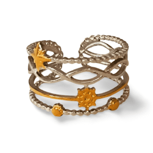Detalle del anillo ERYNA Constelación con acabado dorado y plateado