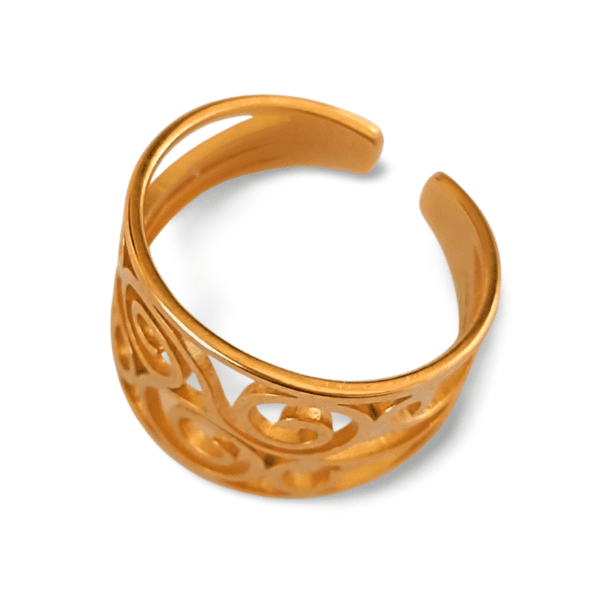 ANILLO ERYNA FILIGRANA ESPIRAL 5 Anillo ERYNA filigrana espiral dorado visto desde arriba