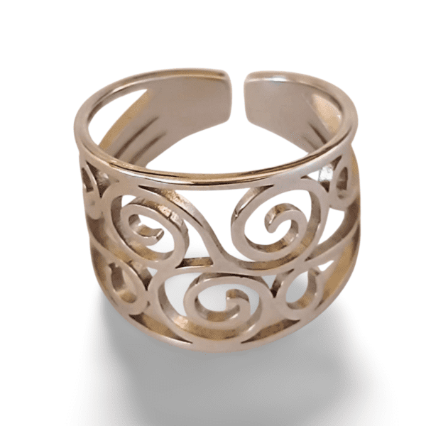 ANILLO ERYNA FILIGRANA ESPIRAL 7 Detalle del anillo ERYNA filigrana espiral en acero plateado