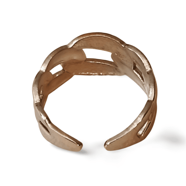ANILLO ERYNA NEXO BICOLOR 3 Vista trasera del anillo ERYNA ajustable de acero plateado y dorado