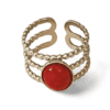 Anillo ERYNA triple aro acero plateado con piedra roja