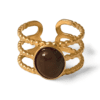 Anillo ERYNA acero dorado con piedra marrón
