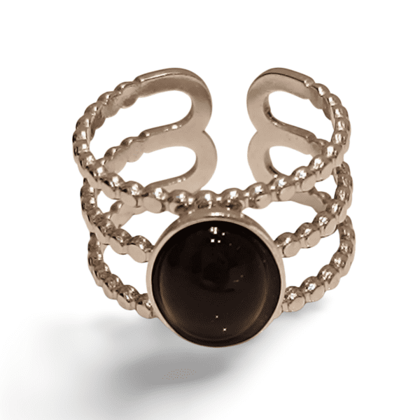 Anillo ERYNA acero plateado con piedra negra