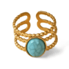 Anillo ERYNA ajustable acero dorado con piedra azul