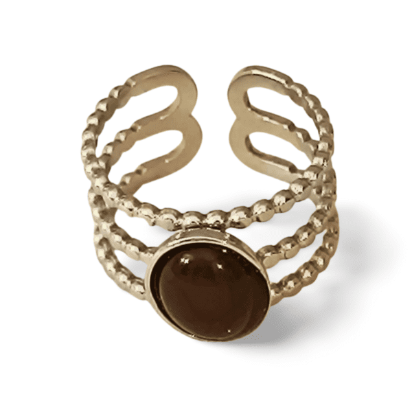 Anillo ERYNA acero plateado con piedra marrón