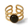 Anillo ERYNA acero dorado con piedra negra