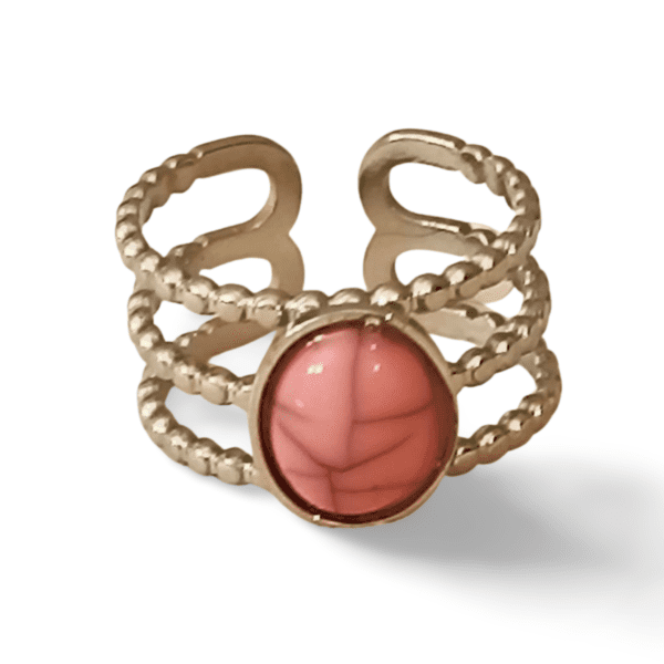 Anillo ERYNA acero plateado con piedra rosa
