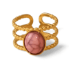 Anillo ERYNA acero dorado con piedra rosa