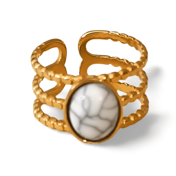 Anillo ERYNA acero dorado con piedra blanca