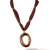 Collar ERYNA elipse dorada con cinta marrón