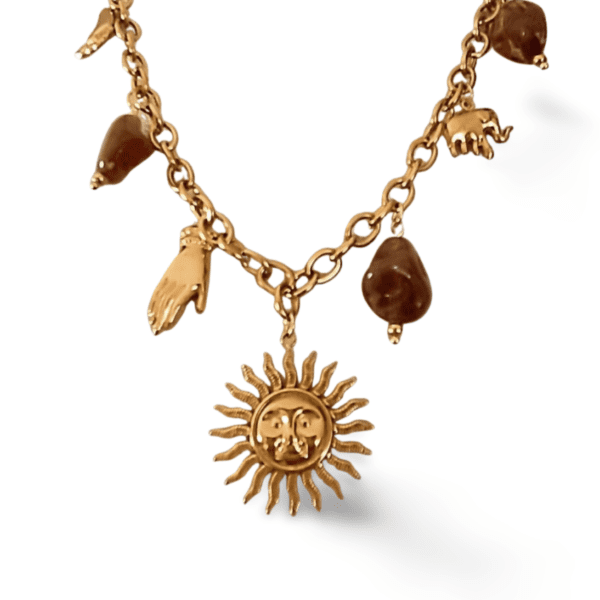 Collar ERYNA con cristales marrones y colgante de sol