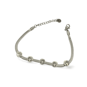 Pulsera de acero inoxidable plateada con árboles de la vida