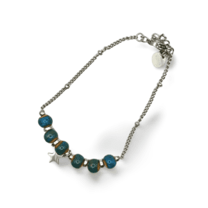 Pulsera de acero inoxidable con cuentas azules vista completa
