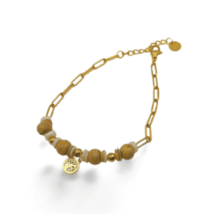 Pulsera ERYNA de acero dorado con cuentas de piedra y colgante árbol de la vida
