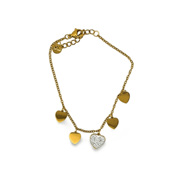 Pulsera ERYNA de acero dorado con corazones colgantes