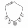 Pulsera ERYNA corazones plateados con strass - vista general Pulsera ERYNA plateada de acero inoxidable con corazones colgantes y corazón central con strass