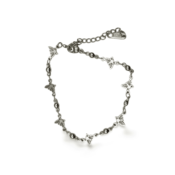 PULSERA ERYNA MARIPOSAS EN ACERO PLATEADO 1 Pulsera de acero inoxidable plateado con mariposas caladas ERYNA